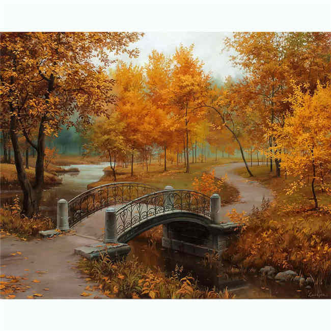 Painting by numbers park in autumn