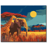 Painting by Numbers Animals Elephant and Giraffe in Love