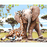 Painting by Numbers Animals Elephant and Giraffe in Love