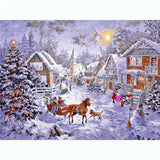 Painting by Numbers Christmas Christmas Village with Horse-Drawn Carriage