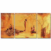 Painting by Numbers Africa Village in Steppe Everyday Life- 3-Panel (Triptych)