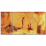 Painting by Numbers Africa Village in Steppe Everyday Life- 3-Panel (Triptych)
