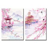 Painting by Numbers Blooming Garden with PaviIlion in China 2-Panel