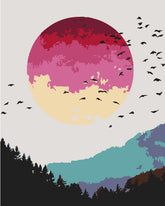 Painting by Numbers Flock of Birds in Front of The Red Sun