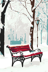 Paint by Numbers Winter Red Park Bench