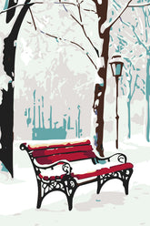 Paint by Numbers Winter Red Park Bench