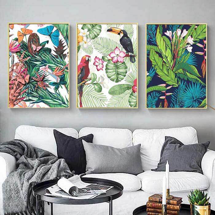 Painting by numbers animals toucan parrot flowers
