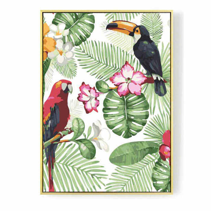 Painting by numbers animals toucan parrot flowers