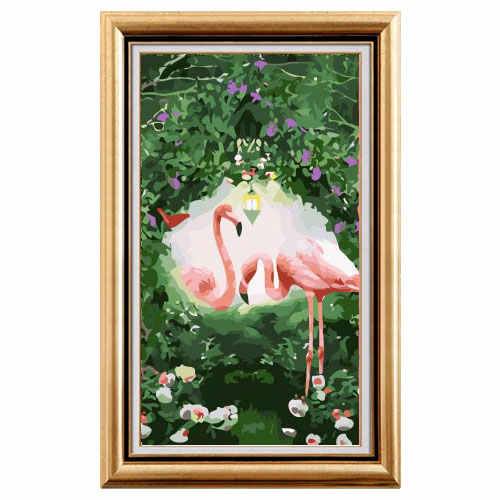 Painting by numbers flamingo couple in the countryside in the countryside
