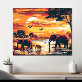 Paint by Numbers Elephants Looking for Water