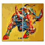 Paint by Numbers Large Bull Portrait Modern Animal Art 2 Panel (Duo)