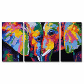 Painting by Numbers 2 Elephants Modern Animal Art 3-Panel (Triptych)
