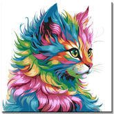 Painting by numbers cat in rainbow colors