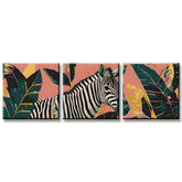 Paint by Numbers Triptych Zebras with Tropical Leaves 3-panel