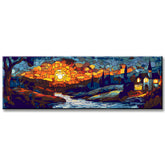 Painting by Numbers Panoramic Mountain Village on The River Tiffany Style