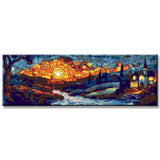 Painting by Numbers Panoramic Mountain Village on The River  Tiffany Style