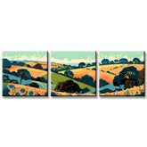 Paint by Numbers Triptych Landscape with Trees and Hills 3-panel