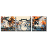 Paint by Numbers Triptych Old Village China 3-panel