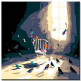 Paint by Numbers Abstract Empty Chair by the Window with Birds