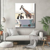 Painting by numbers penguins and giraffe in the bathtub