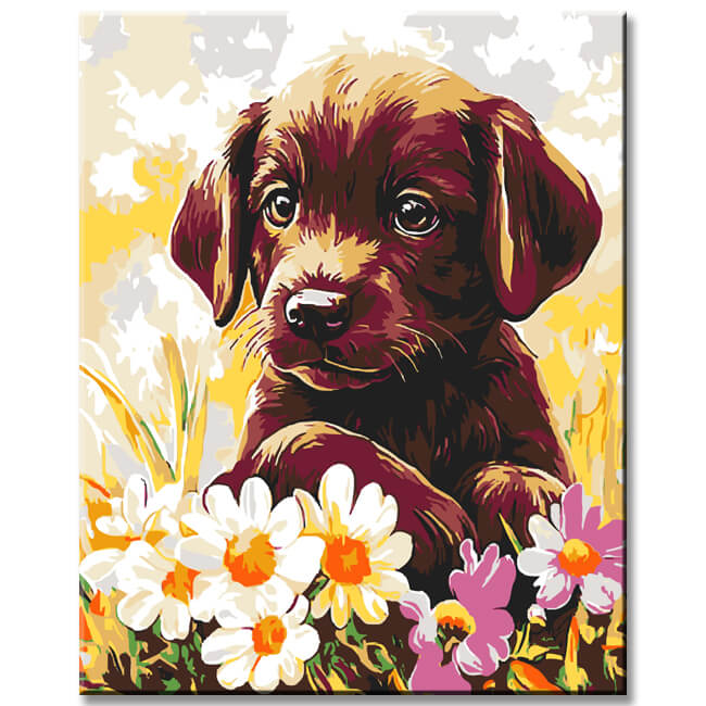 Painting by Numbers Dog in The Flower Field