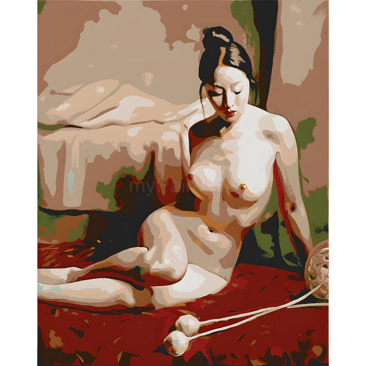 Painting By Numbers Nude Asian Woman On Sofa