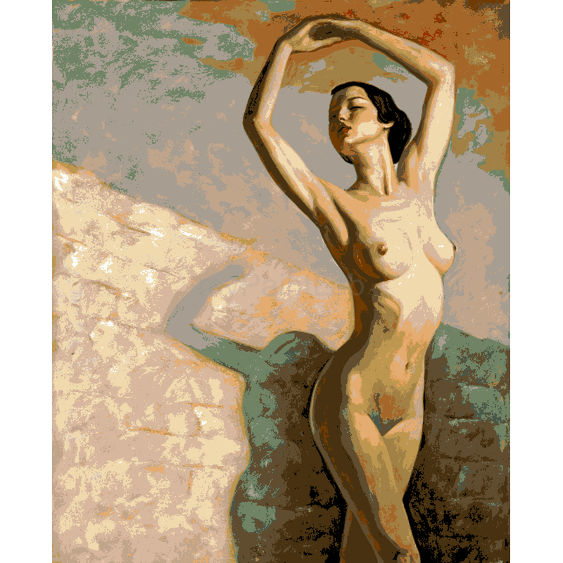 Painting By Numbers Nude Asian Woman in The Wind MNZ-Akt-007