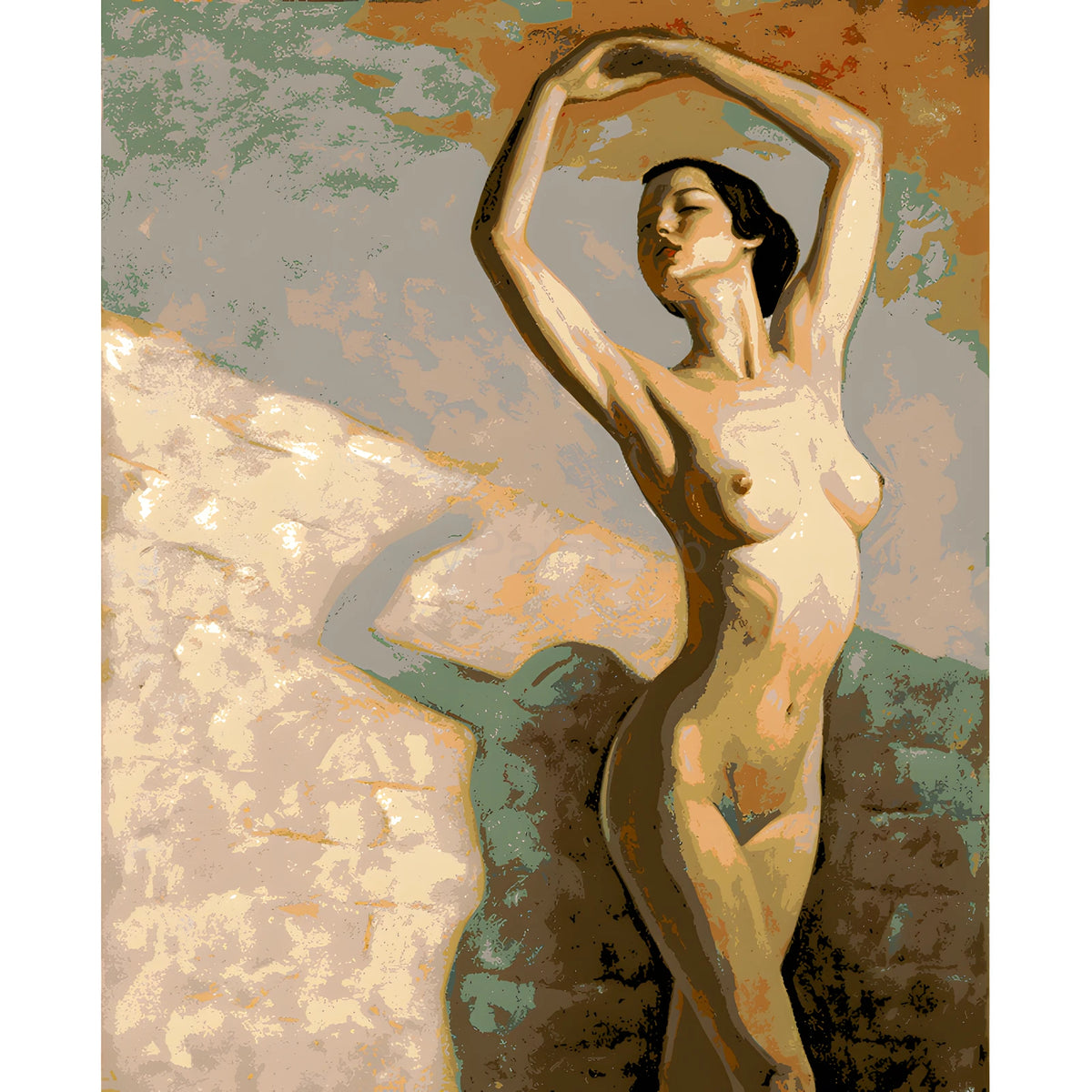 Painting By Numbers Nude Asian Woman in The Wind MNZ-Akt-007
