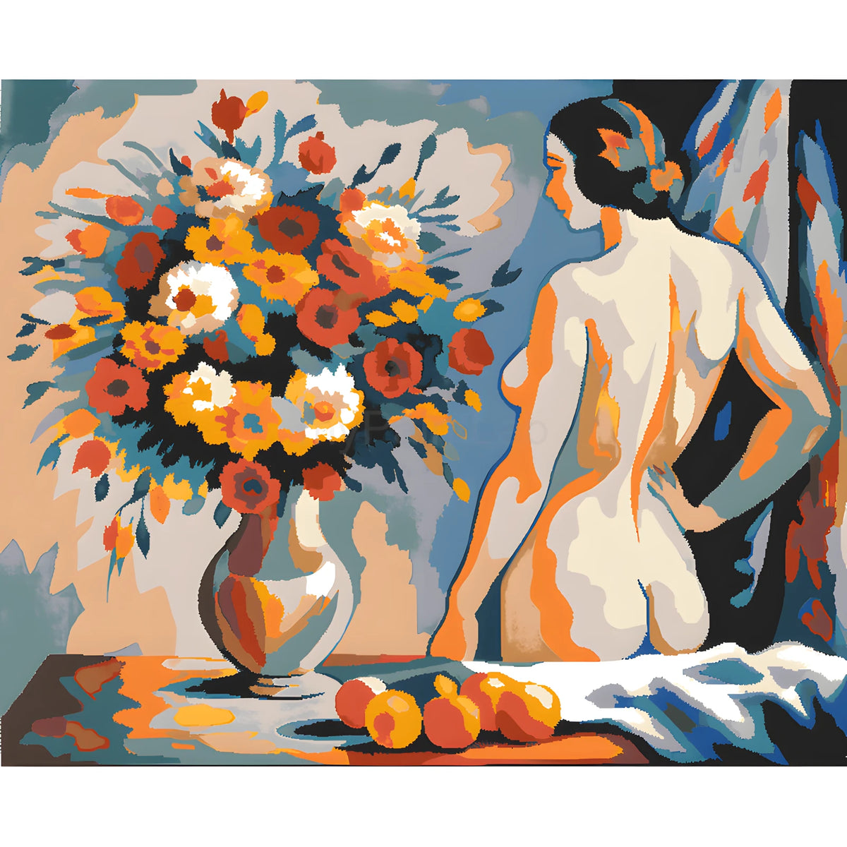 Painting by Numbers Nude Woman with Bouquet of Flowers Abstract