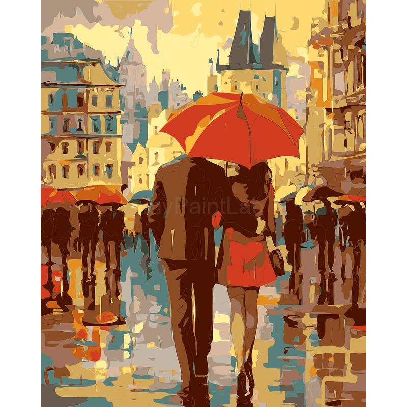 Painting by Numbers Pictures Loving Couple Under Umbrella