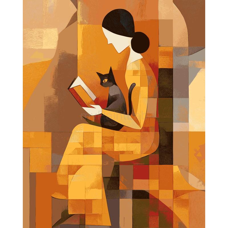 Painting by Numbers Pictures Woman with Cat Abstract