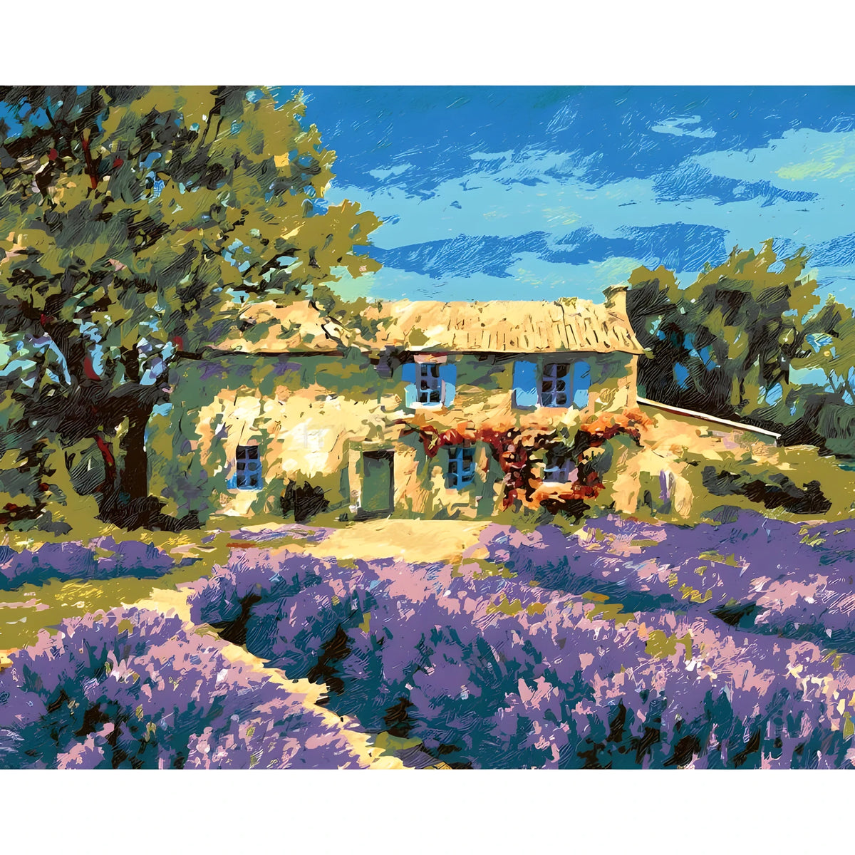 Painting by Numbers Flowers Lavender in Front of Homestead