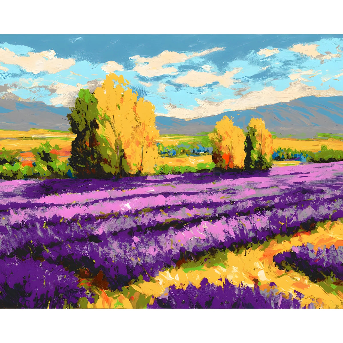 Painting by Numbers Flowers Lavender Field in Front of Village