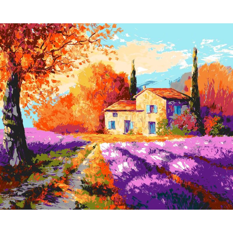 Painting by Numbers Flowers Lavender Field with House