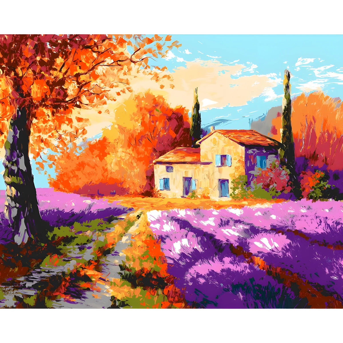 Painting by Numbers Flowers Lavender Field with House