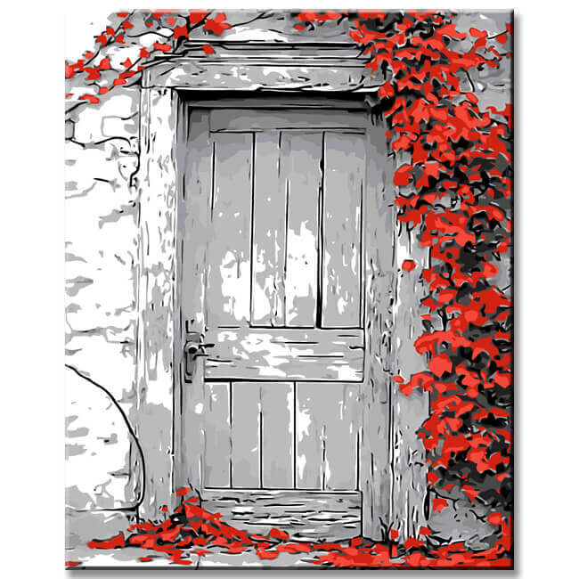 Painting by Numbers Pictures Old Door with Flower Tendrils
