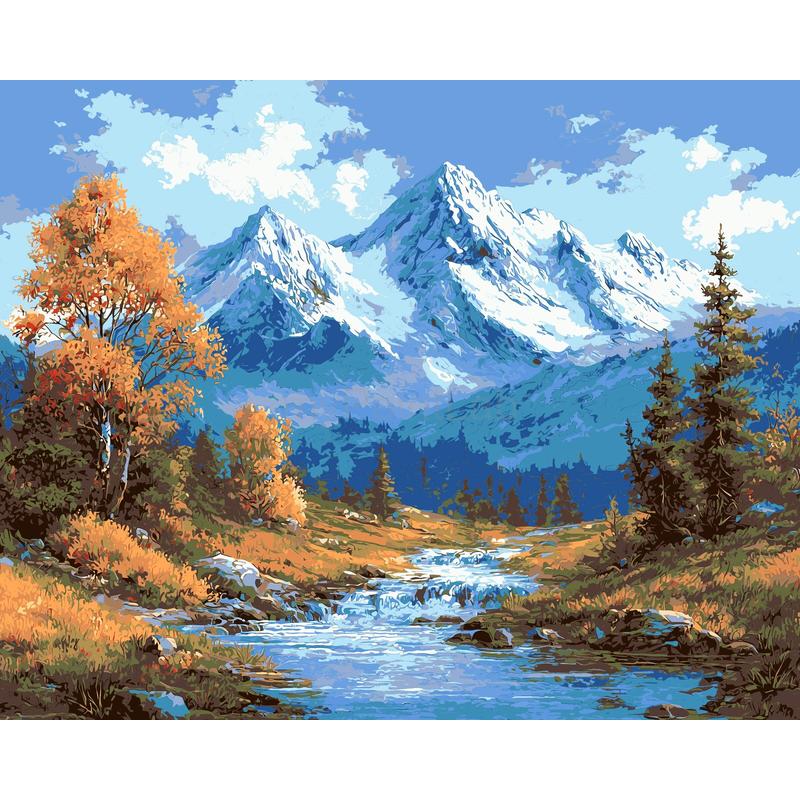 Painting by Numbers Landscape Mountain Stream in Front of Mountains