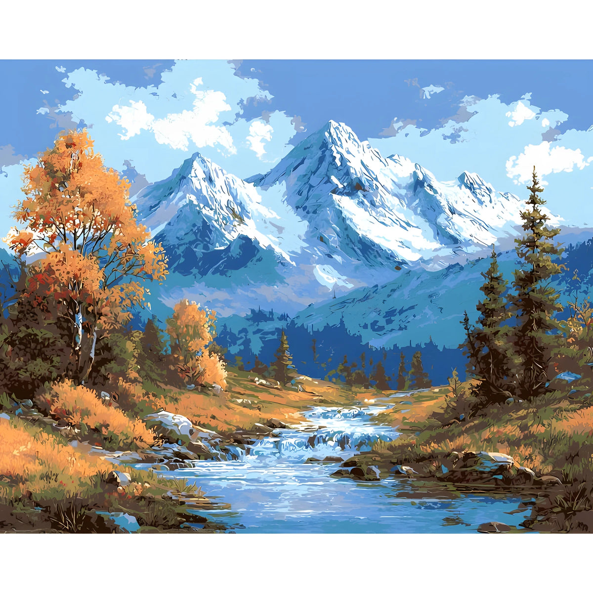 Painting by Numbers Landscape Mountain Stream in Front of Mountains