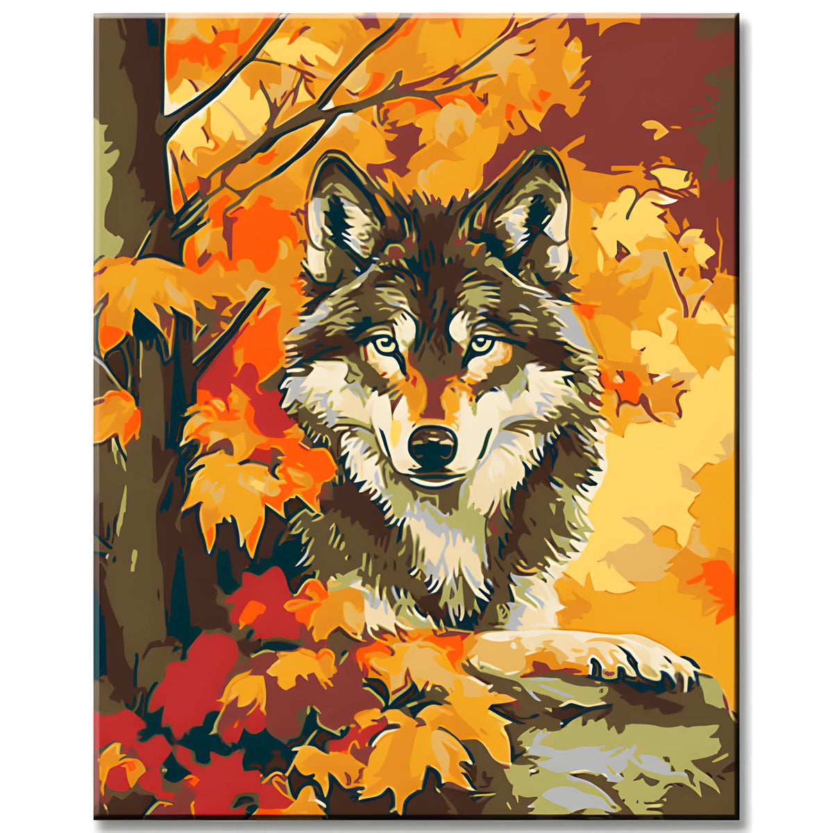 Paint by Numbers Animal Art: Wolf in Autumn Leaves