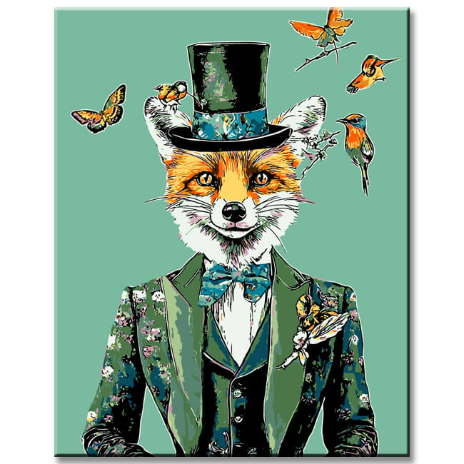 Painting by Numbers Funny Animals Fox with Top Hat