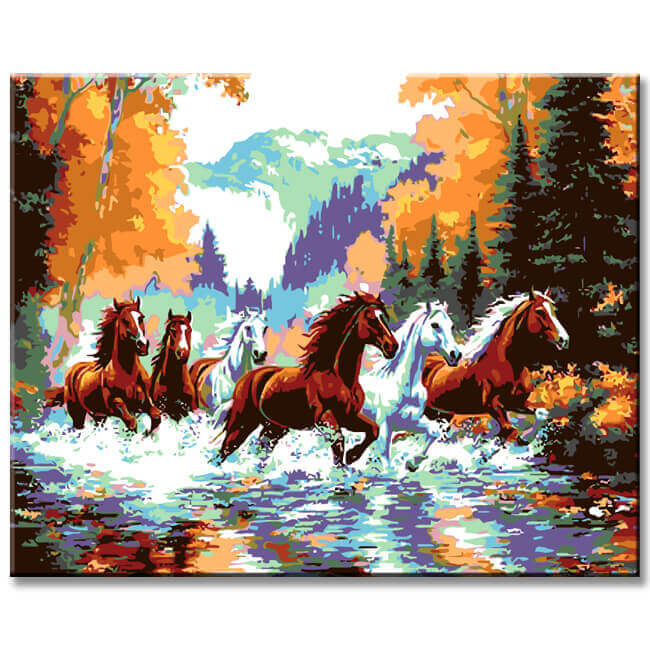 Paint by Numbers Animal Art Horses in Water