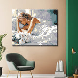 Paint by Numbers Art of a Sleeping Woman in Bed