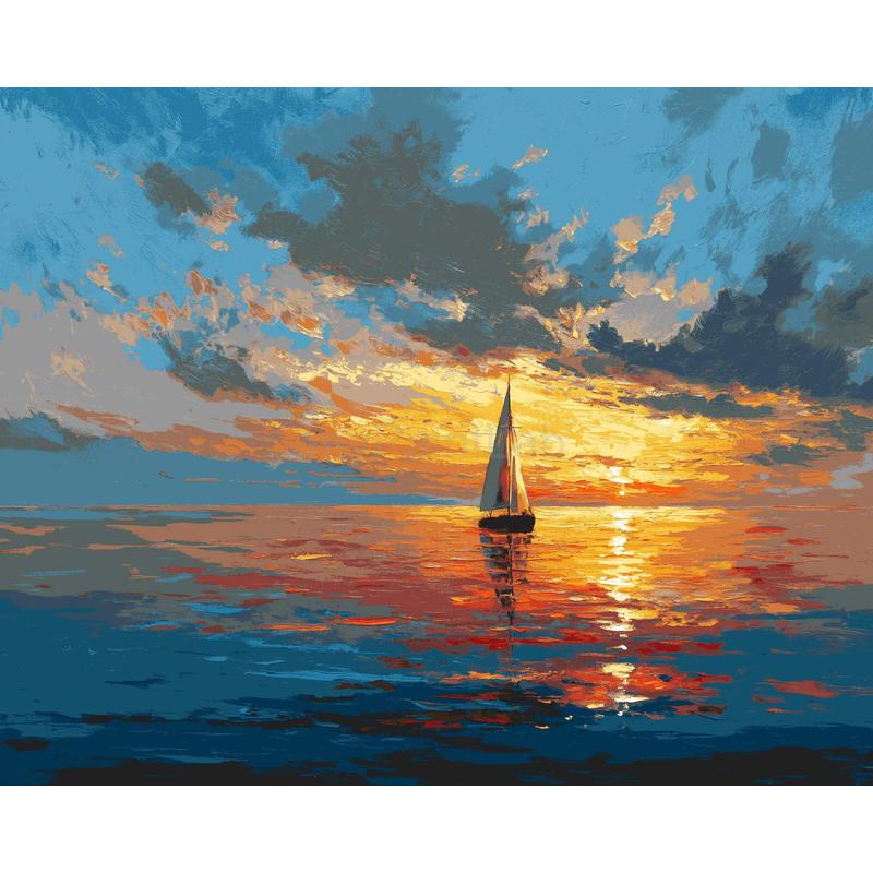 Painting by Numbers Pictures Sailboat in The Sunset
