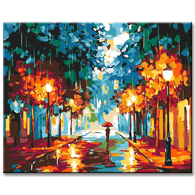 Painting by Numbers Pictures Alley of Lights in The Rain