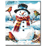 Paint by numbers snowman with birds