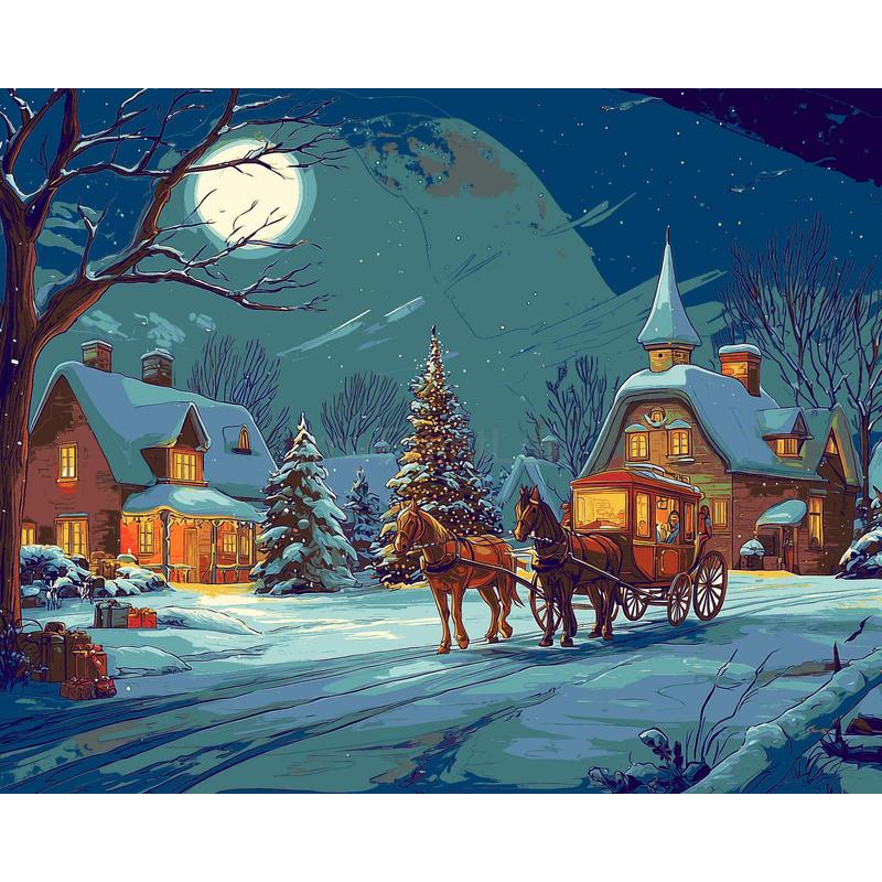 Painting by Numbers Christmas Christmas Village with Horse-Drawn Carriage