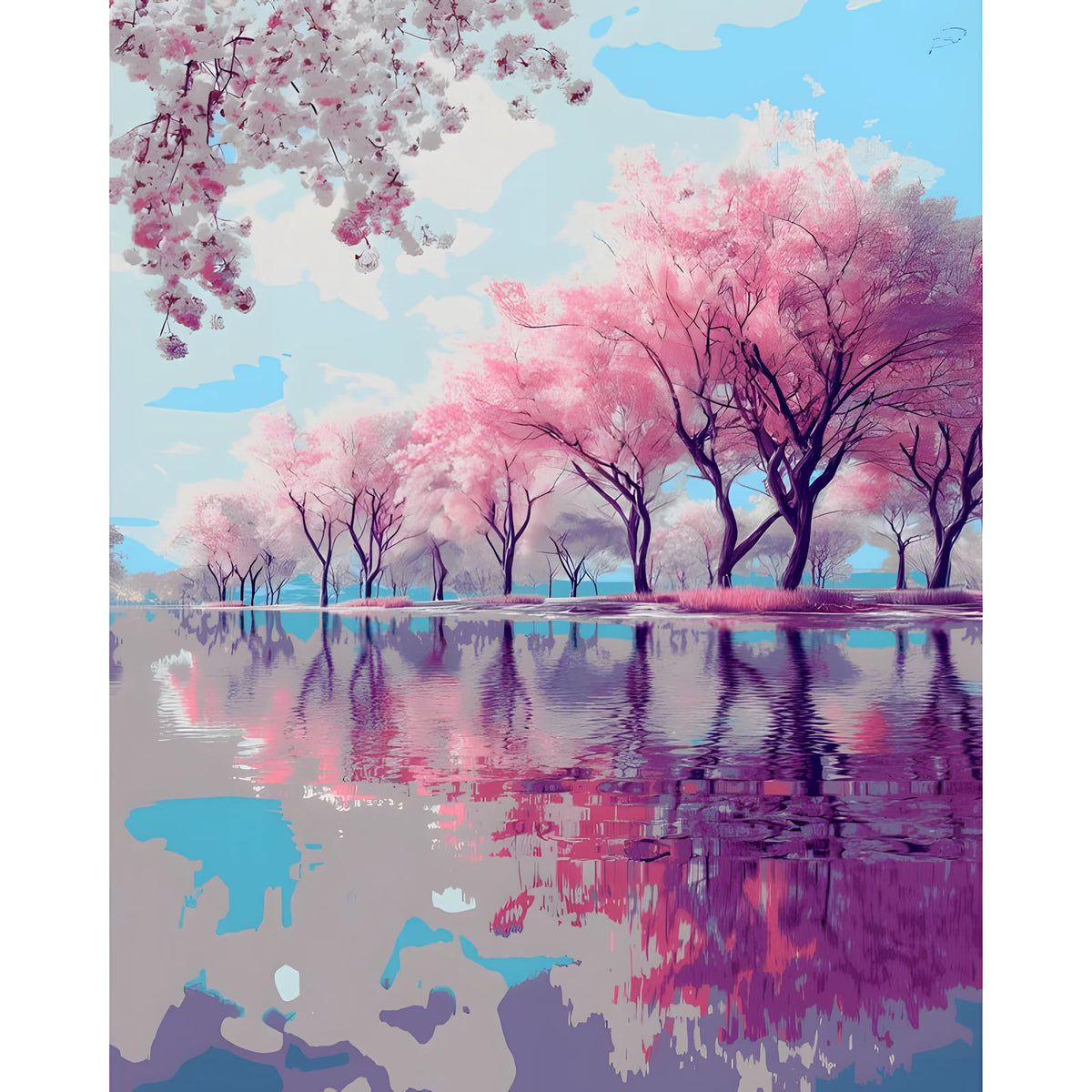 Painting by Numbers Pictures Pink Trees Reflection