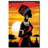 Paint by Numbers African Art Woman in a Red Dress