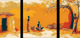 Painting by Numbers Africa Village in Steppe Everyday Life- 3-Panel (Triptych)