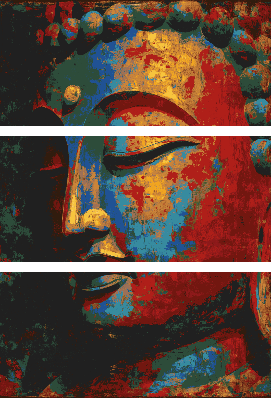 Painting by Numbers Buddha Southeast Asia Colored 3-Panel (Triptych)